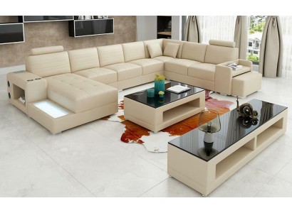 Eck Leder Ecksofa U-Form Диван Диван Дизайн Обивка Текстиль Современный Текстиль Новый