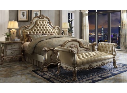 Chesterfield кожаные роскошные кровати кровать 2x ночные столики банкетка двуспальная кровать