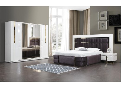 Красивый комплект для спальни из 4 предметов в современном стиле и молочно-белом исполнении.