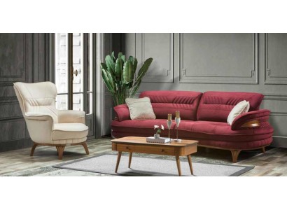 Sofa 3 Sitzer + Sessel Wohnzimmer Sofa Sofas Sessel Luxus Stoff Möbel