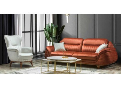 Sofa 3 Sitzer + Sessel Wohnzimmer Sofa Sofas Sessel Stoff Möbel Luxus