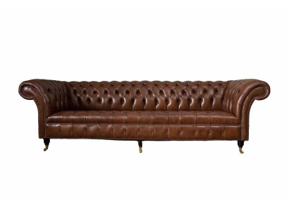 Sofa 4 Sitzer Luxus Möbel Chesterfield Leder Braun Design Modern Stil