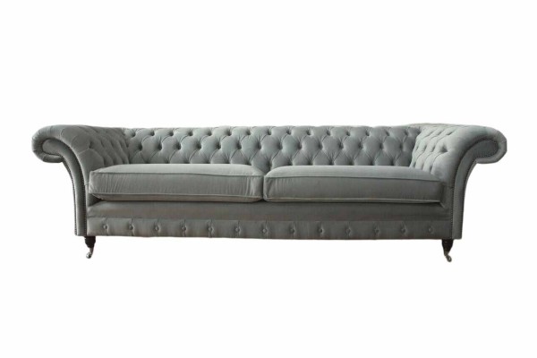 Sofa 4 Sitzer Couch Chesterfield Polster Sitz Textil Grau Wohnzimmer 