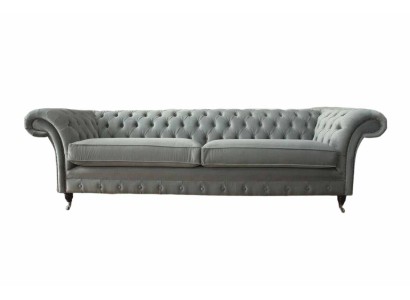 Sofa 4 Sitzer Couch Chesterfield Polster Sitz Textil Grau Wohnzimmer 