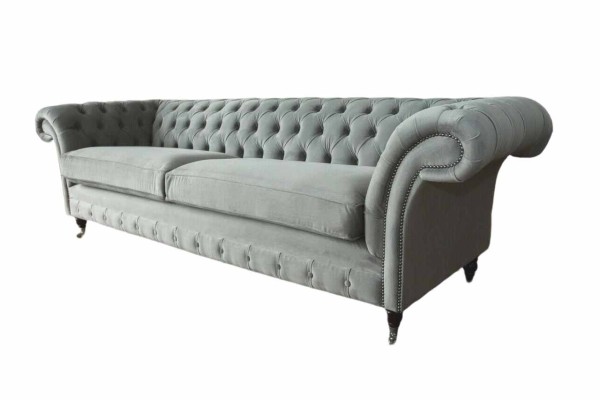 Sofa 4 Sitzer Couch Chesterfield Polster Sitz Textil Grau Wohnzimmer 