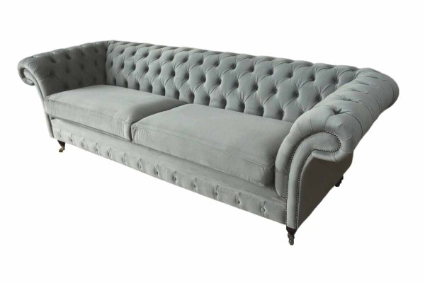 Sofa 4 Sitzer Couch Chesterfield Polster Sitz Textil Grau Wohnzimmer 