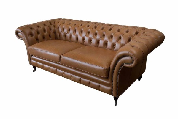 Sofa 3 Sitzer Leder Sofas Couch Polster Wohnzimmer Chesterfield Dreisitzer