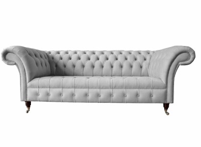 Chesterfield Тканевый Диван 3-х Местный Подушечный Сиденье Серый Диваны Большие Новые