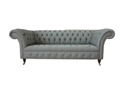 Sofa 3 Sitzer Couch Stoff Modern Luxus Grau Chesterfield Dreisitzer Neu