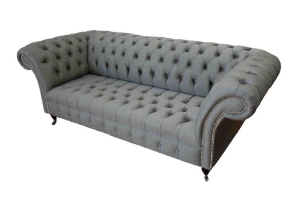 Sofa 3 Sitzer Couch Stoff Modern Luxus Grau Chesterfield Dreisitzer Neu