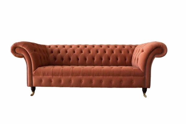 Роскошный трехместный диван Chesterfield с обивкой из текстиля, новый.