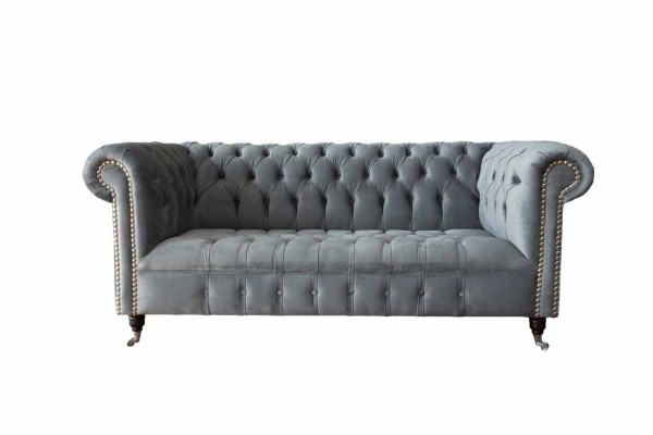 Sofa 3 Sitz Textil Sofas Couch Polster Chesterfield Couchen Grau Dreisitzer