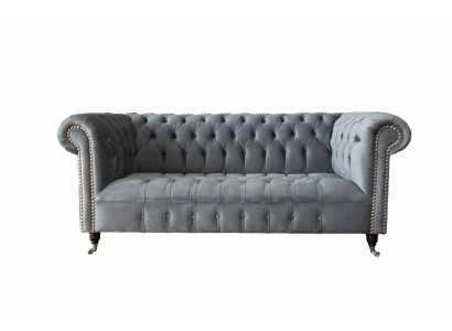 Sofa 3 Sitz Textil Sofas Couch Polster Chesterfield Couchen Grau Dreisitzer