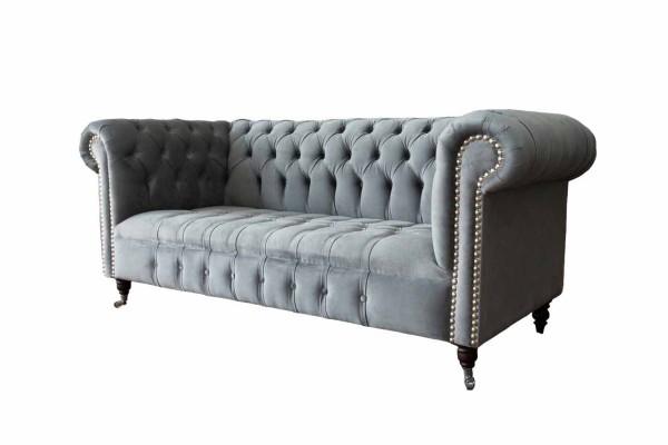 Sofa 3 Sitz Textil Sofas Couch Polster Chesterfield Couchen Grau Dreisitzer