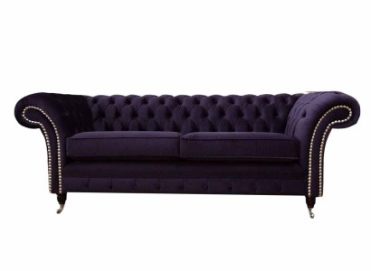 Chesterfield английский классический стиль диван кушетка 3-местная фиолетовая обивка 230 см.