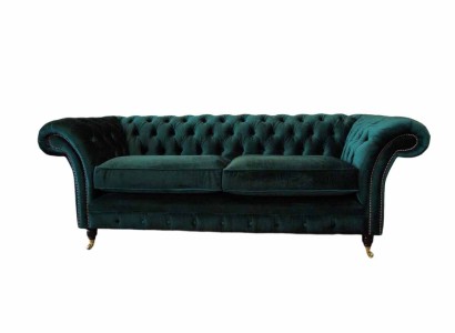 Chesterfield обивка 3-местная тканевая диван Диван для троих человек, обтянутый бархатом
