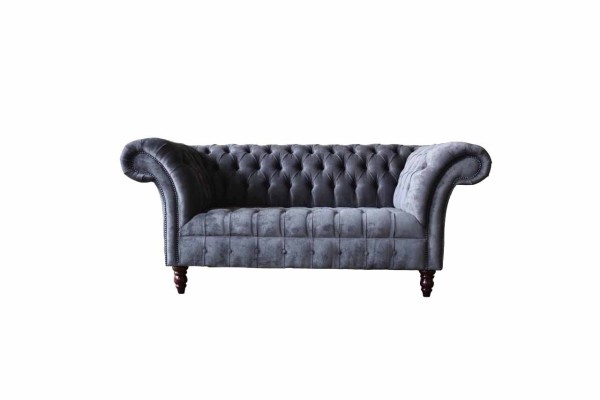 Sofa 2 Sitzer Couch Design Polster Textil Stoff Grau Chesterfield Neu