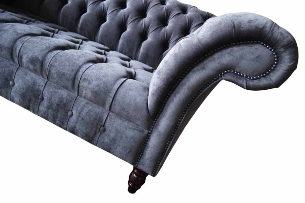 Sofa 2 Sitzer Couch Design Polster Textil Stoff Grau Chesterfield Neu