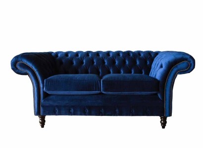 Chesterfield Офисная мебель Диван Диван 2-местный Текстиль Синий