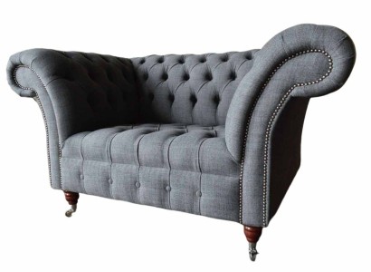 Chesterfield дизайн Кресло серого цвета, обитое тканью роскошного качества, одноместный.