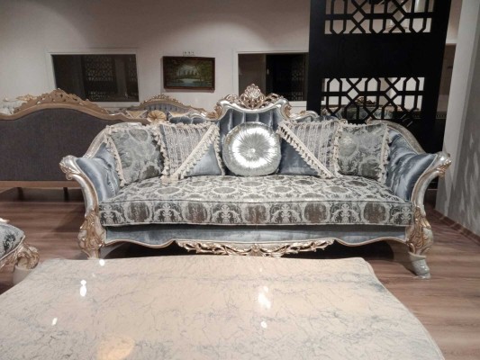 Sofa Couch Möbel Set Garnitur 3+1+1 Couchtisch Silber Barock Rokoko