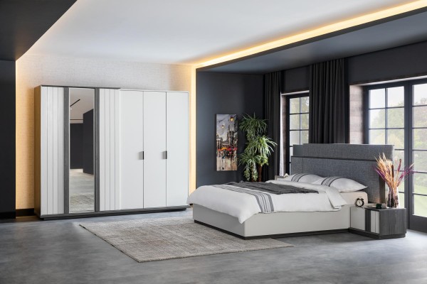 Современный дизайнерский спальня комплект прикроватные тумбочки кровать шкаф 4шт. Дерево новое белое