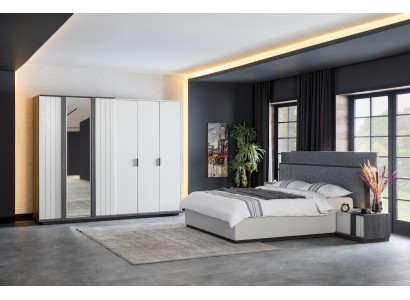 Современный дизайнерский спальня комплект прикроватные тумбочки кровать шкаф 4шт. Дерево новое белое