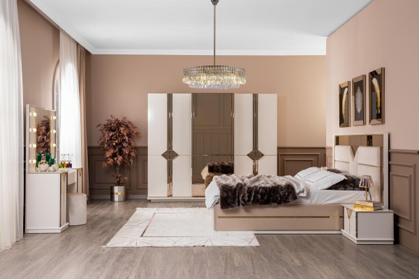 Современная кровать 2x тумбочки 4-шт. набор для спальни Дизайн роскошь новый современный