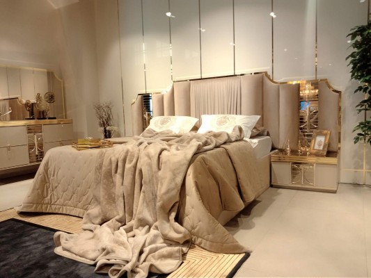 Спальня Мебель Комплектный Набор Кровать 2x Тумбочки 3 шт. Современный