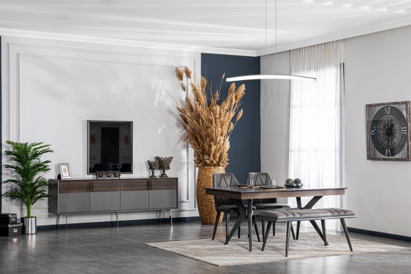 Комод с зеркалом в стиле модерн для гостиной из дерева, серого цвета.