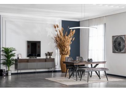 Комод с зеркалом в стиле модерн для гостиной из дерева, серого цвета.