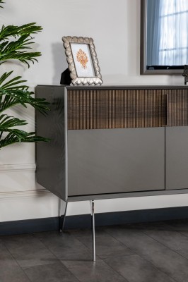 Комод с зеркалом в стиле модерн для гостиной из дерева, серого цвета.