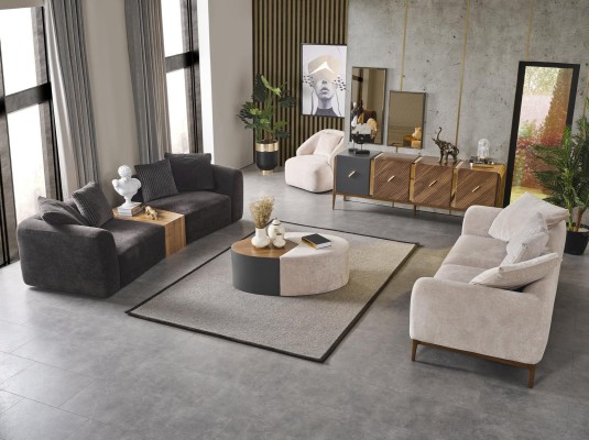 Sofa 3 Sitzer Polster Sofas Textil Wohnzimmer Neu Möbel Modern grau