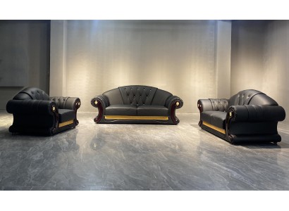 Ledersofa 3tlg. Set Garnitur Sofa Couchgruppe Garnituren Wohnzimmer