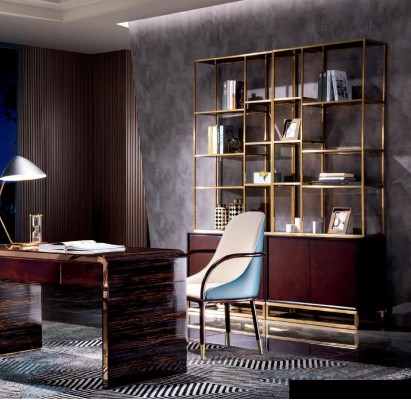 Набор мебели для офиса из шкафа, стола и стула, 3 предмета роскошной отделки.