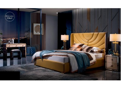 Спальный гарнитур из кожи с кроватью и туалетным столиком