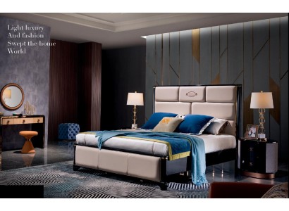 Спальня кровать прикроватные столики 3 предмета. Набор дизайна роскошных кожаных двуспальных кроватей.