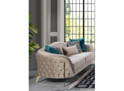 Sofa 3 Sitz Sitzer Design Wohnzimmer Polster Holz Polster Moderne Luxus Grau