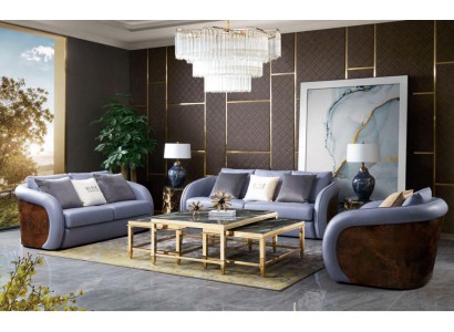 Luxus Wohnzimmer Möbel Sofagarnitur Ledersofa Couch Polster Set Design