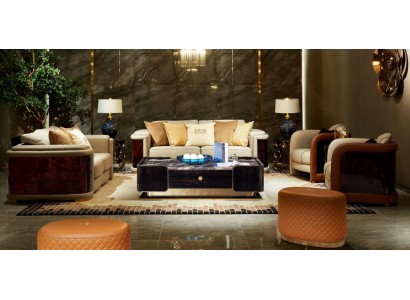 Luxus Wohnzimmer Garnitur 5tlg. Set Ledersofa Couch Polster Sofa