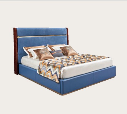 Классическая кровать кожаная кровать Синяя роскошная кровать Спальня мебель