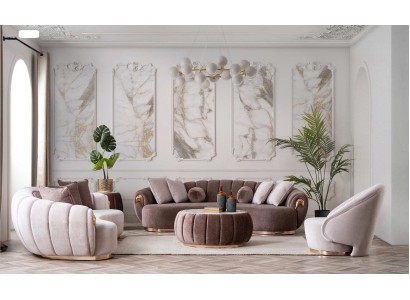 Luxus Wohnzimmer Sofagarnitur 3+3+1 Sitz Halb Runde Couchen Sofa mit Tisch 4tlg.