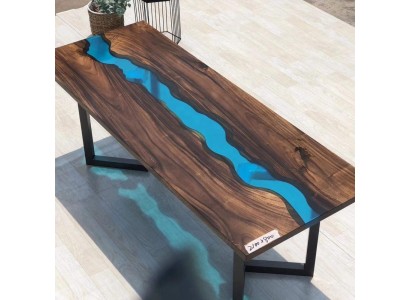 Epoxid Harz Fluss Tisch Echtes Massiv Holz Blau Wasser Tissche Epoxy Möbel Neu