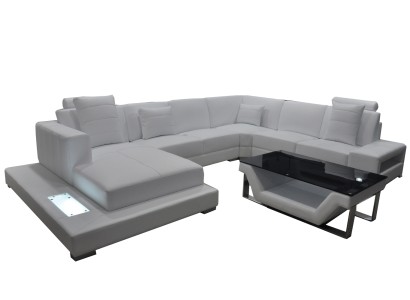 Eck Ledersofa Sofa Polster Ecke Sitzgruppe U-Form Wohnlandschaft Design