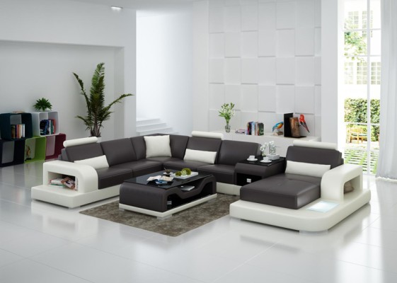 Кожаный диван, современный дизайн жилого уголка, угловой диван, декор, дизайн, гарнитура