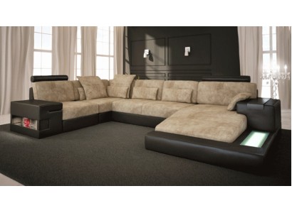 Ecksofa Sofa Wohnlandschaft U Form Polster Couch Ledersofa Stoff Leder USB + LED