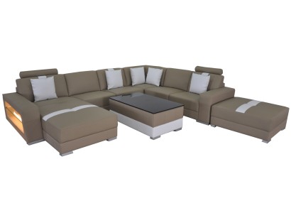 Ecksofa U förmige Couch Sitzpolster Ecke Leder Moderne Designer Couchen + USB