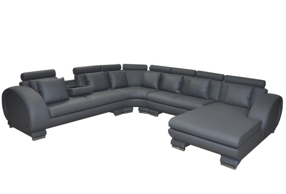 Eck Leder Sofa +USB Couch Polster Sitz Wohnlandschaft Design XXL U Form Garnitur