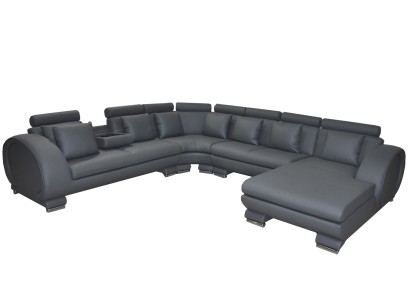 Eck Leder Sofa +USB Couch Polster Sitz Wohnlandschaft Design XXL U Form Garnitur