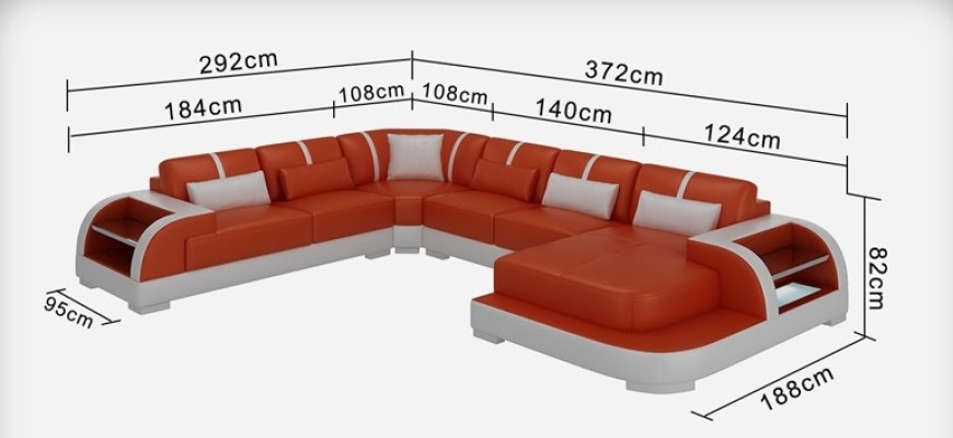 Современный кожаный диван, угловой диван, уголок, дизайн дивана, освещение, USB.